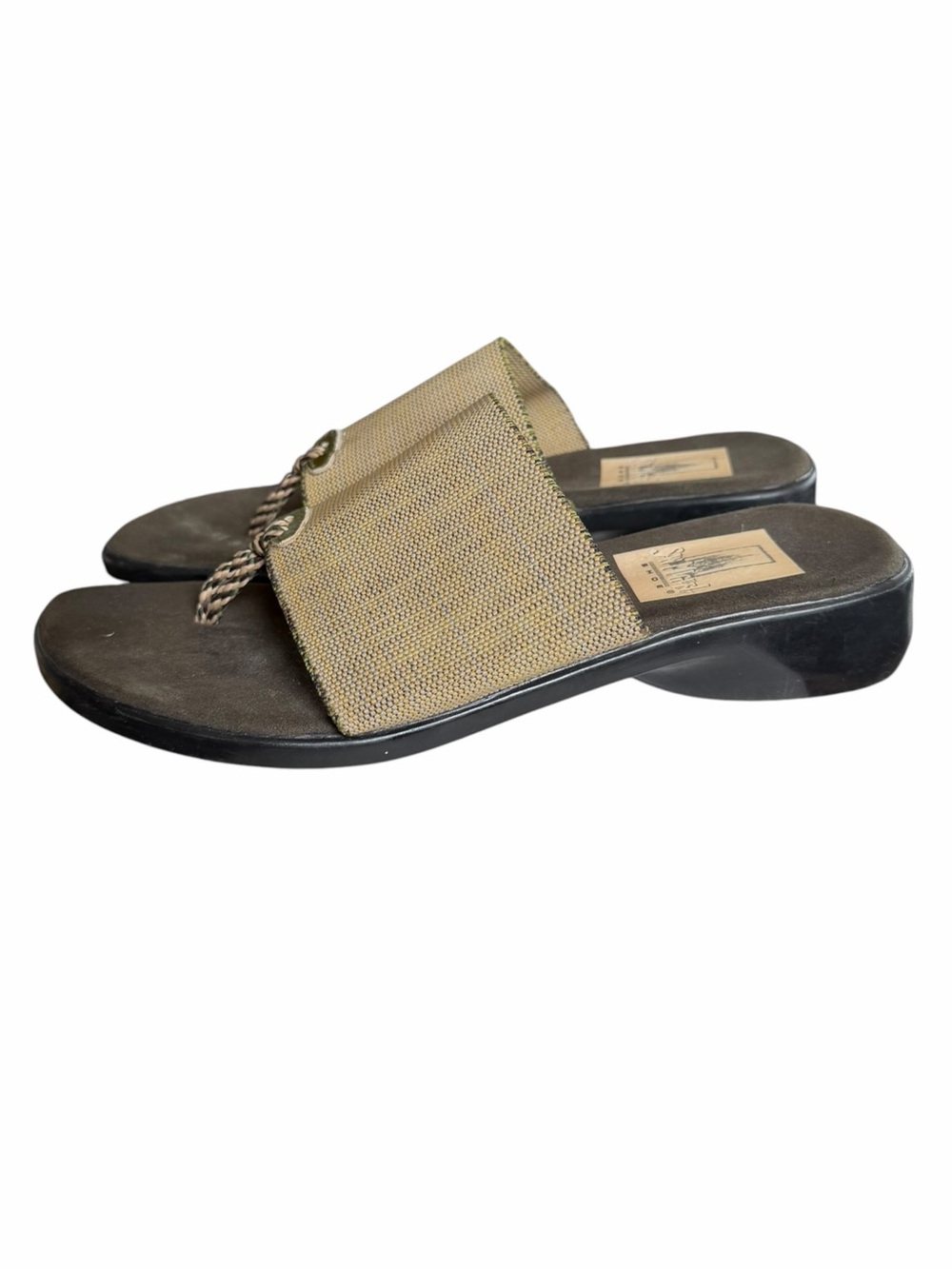 Vintage San Miguel 7/7.5 Olive Green Woven Slide Sandals 90s Y2K